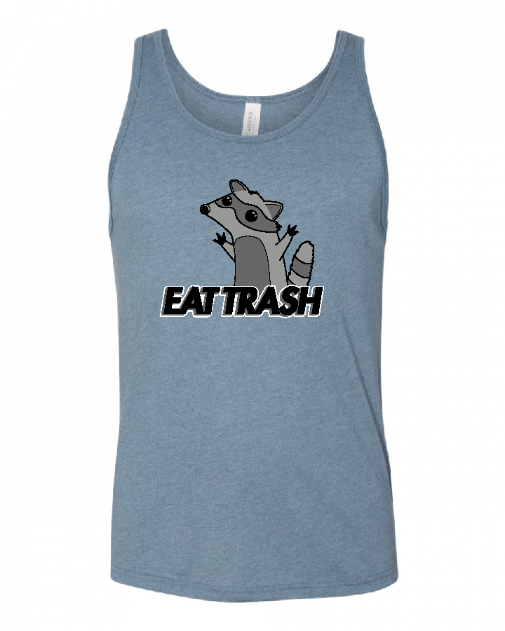 EAT TRASH Raccoon Bro Tank (Heather Slate Blue)